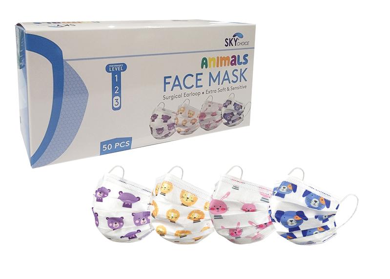 Earloop Mask with Animals Imprint 50/box LEVEL 3 (Sky Choice)